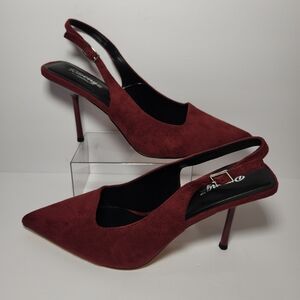 New Women's Slingback Red Velvet (Burgendy) Pointed-Toe High Heels